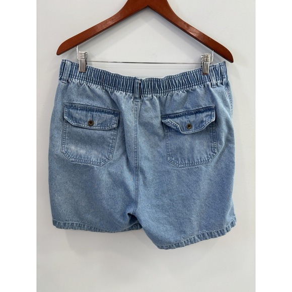 Eddie Bauer Mens Large Cotton Denim Shorts Elastic Waist Casual Blue Outdoor - Picture 2 of 9